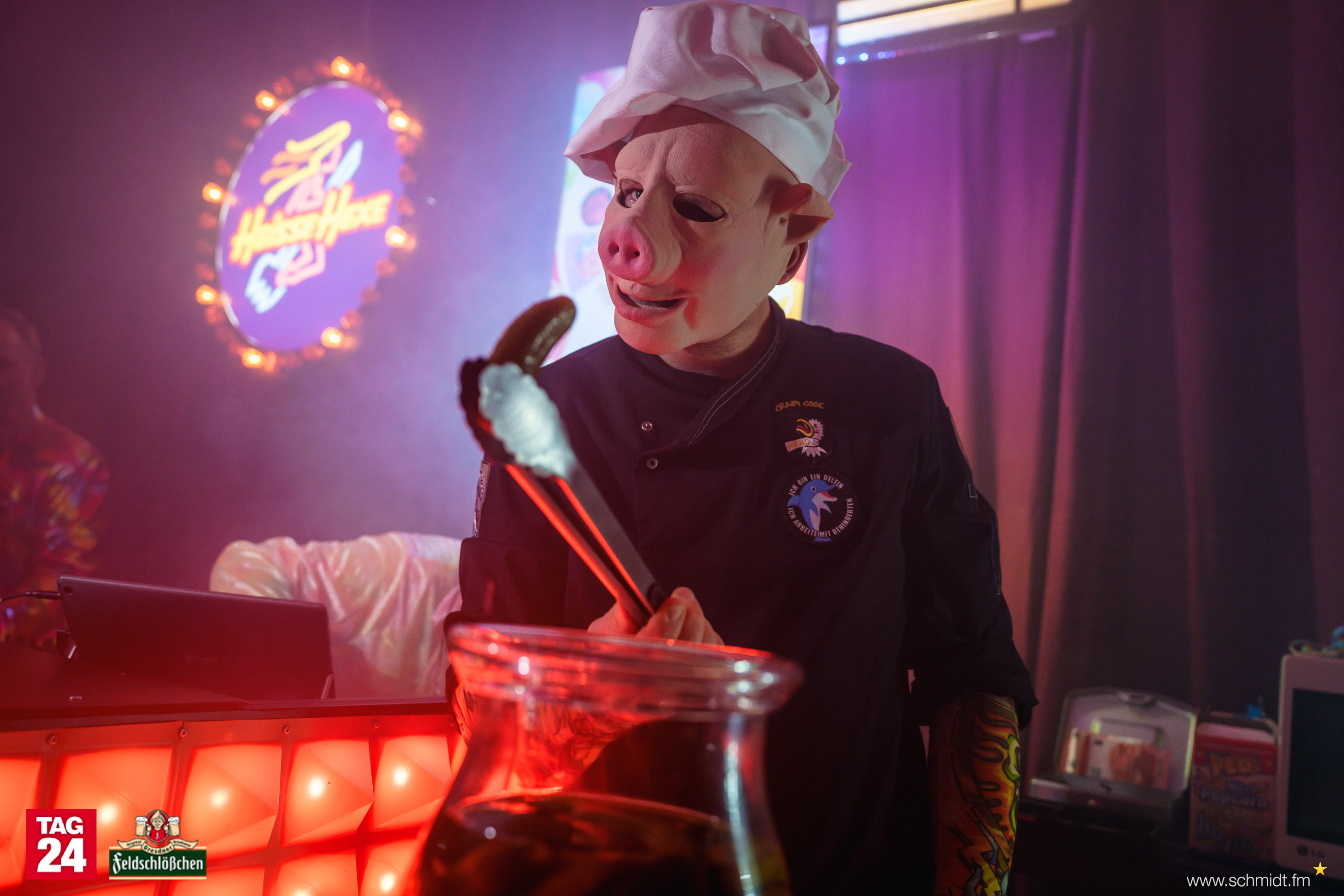 Bartender dressed as a pig