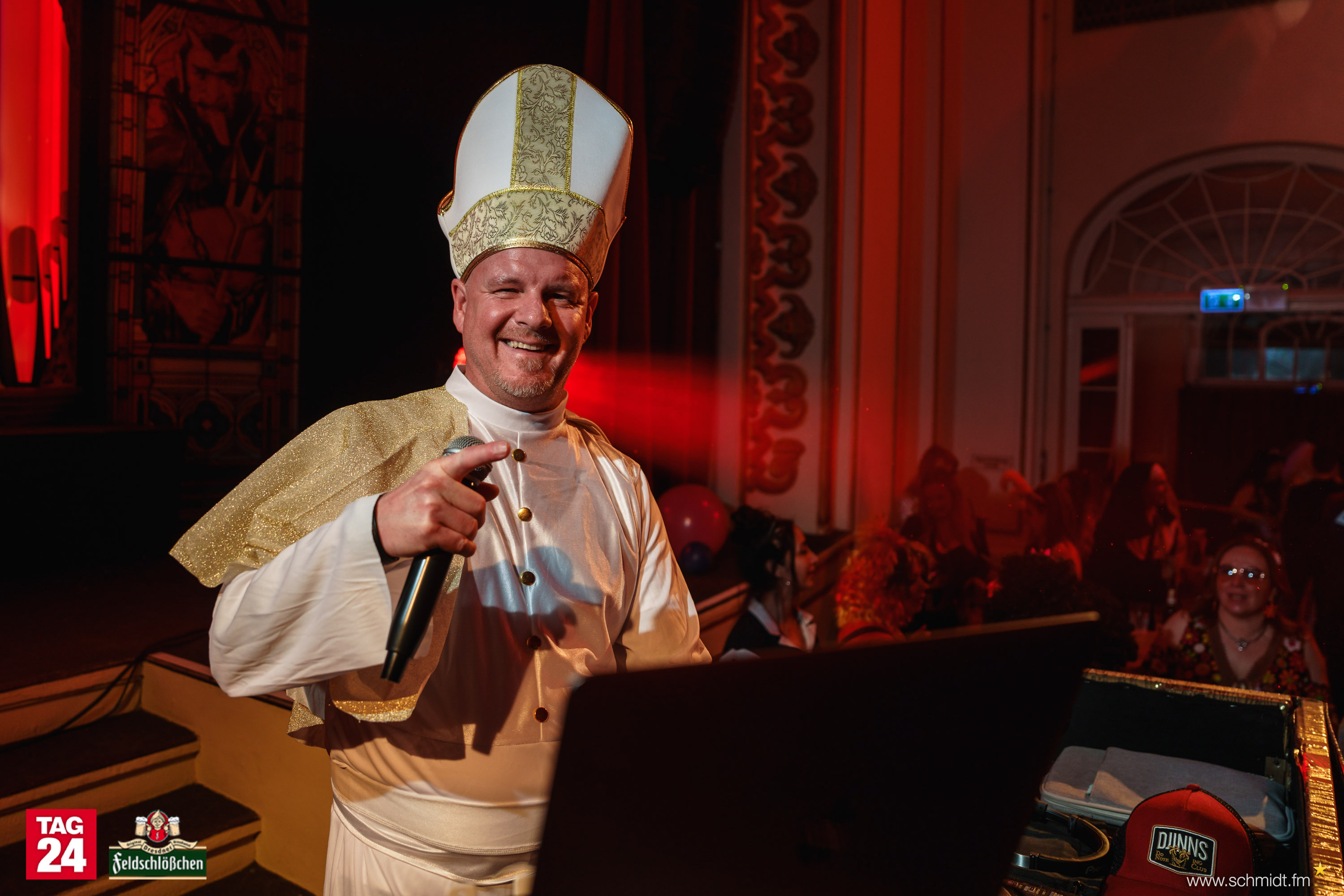 DJ dressed as a pope at the mixer
