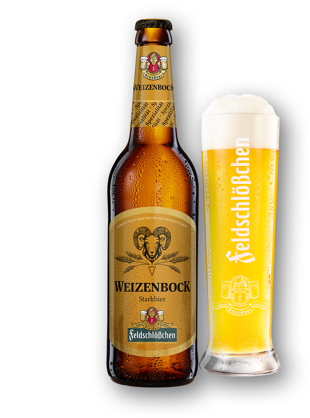 Feldschlößchen Weizenbock Flasche und Glas